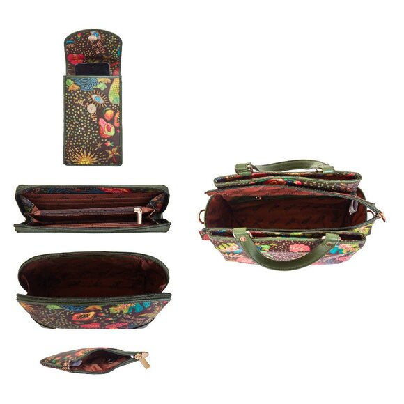 5-Pc Women’s Combo Set–Printed Fabric Satchel, Phone Wallet, Wristlet & Pouches - Picture 9 of 9